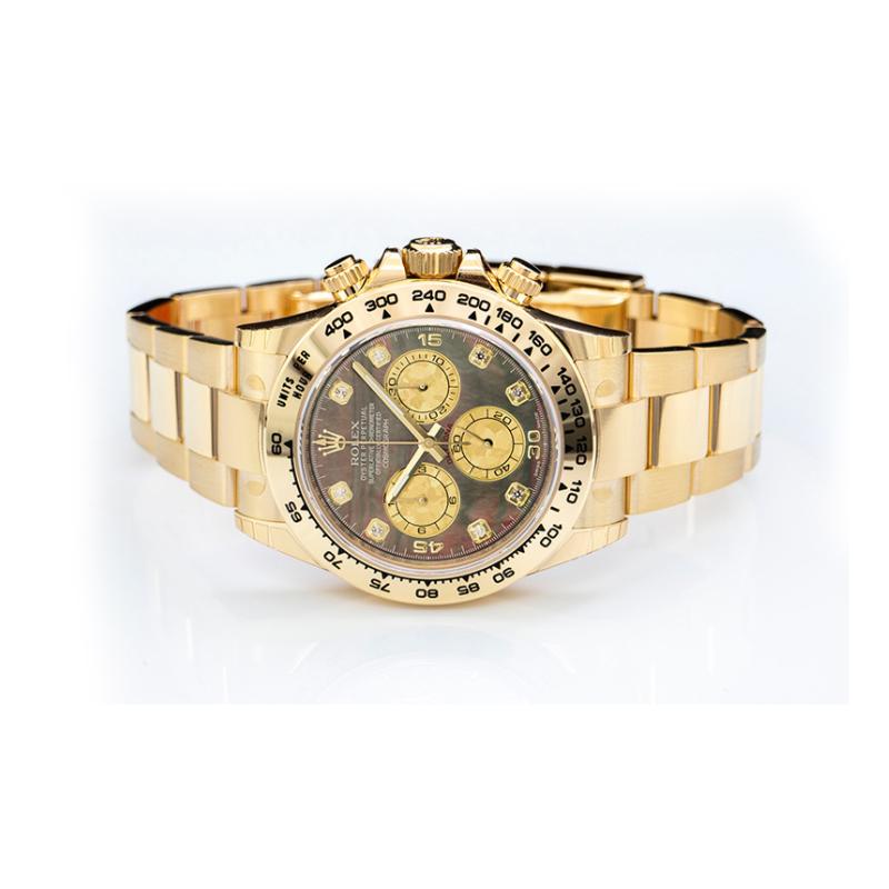 Rolex Cosmograph Daytona 18ct Yellow Gold Automatic Black Mother Of Pearl Dial Diamonds Men's Watch