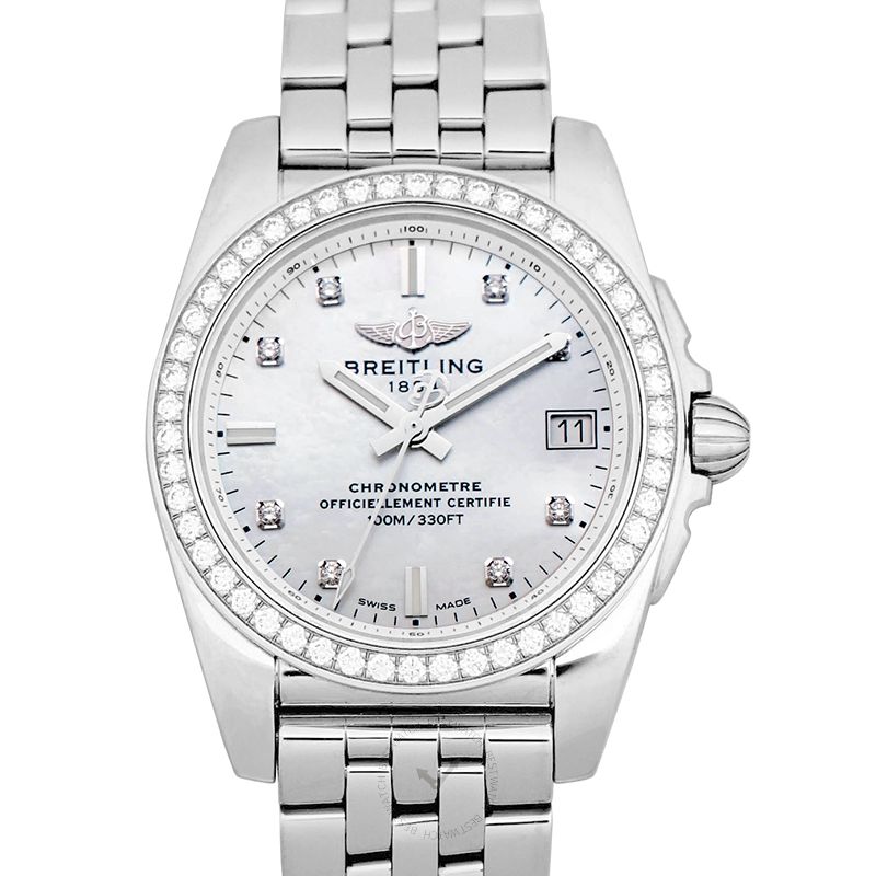 BREITLING-Galactic 36 Quartz Mother Of Pearl Diamond Bezel Ladies Watch