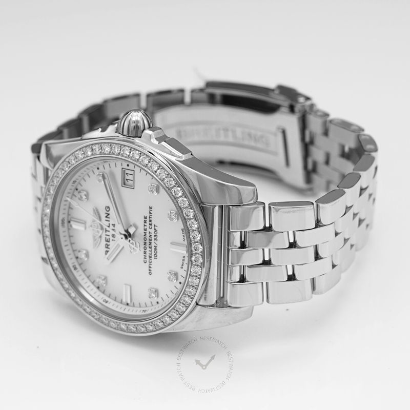 BREITLING-Galactic 36 Quartz Mother Of Pearl Diamond Bezel Ladies Watch