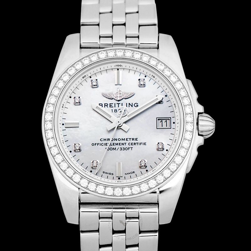 BREITLING-Galactic 36 Quartz Mother Of Pearl Diamond Bezel Ladies Watch