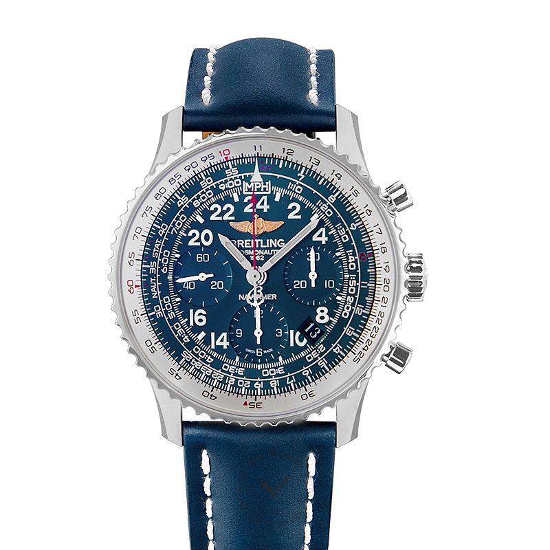 BREITLING-Cosmonaute Stainless Steel / Blue / Croco