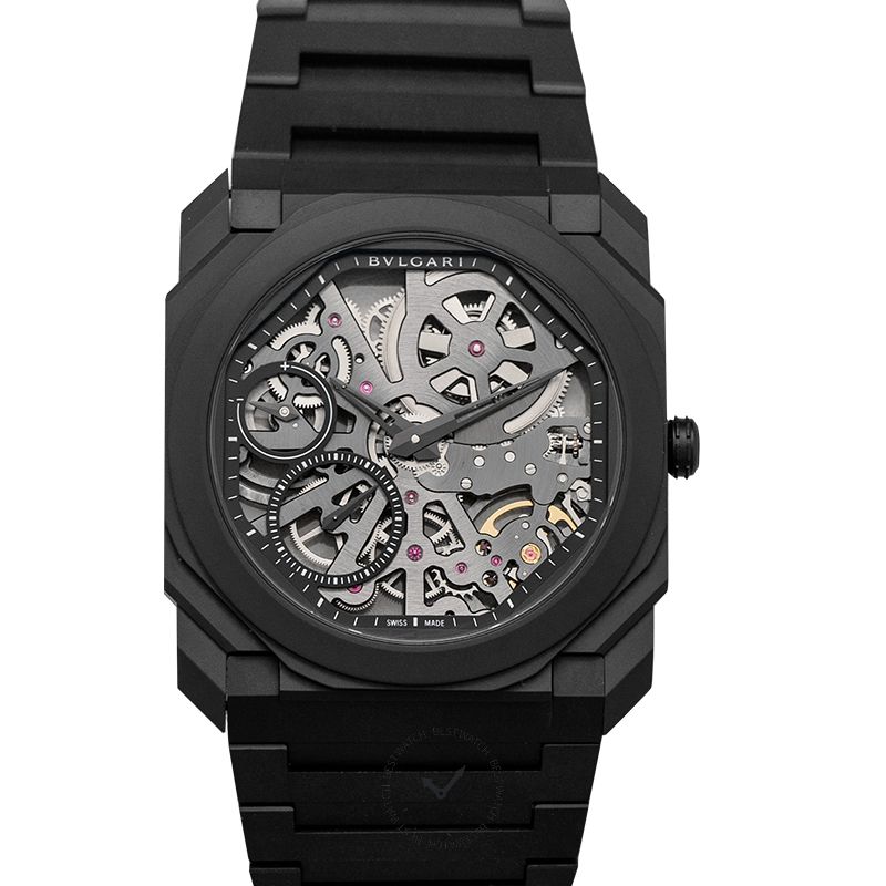 Octo Finissimo Extra Thin Manual-winding Skeleton Dial Black Ceramic Men's Watch