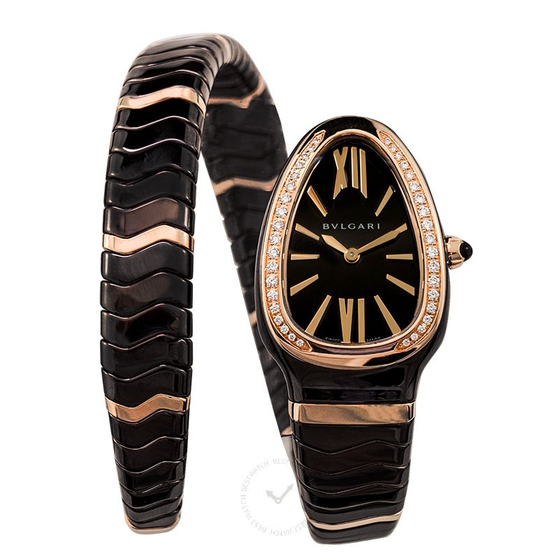 Serpenti Spiga Quartz Brown Dial Diamond Bezel Ladies Watch