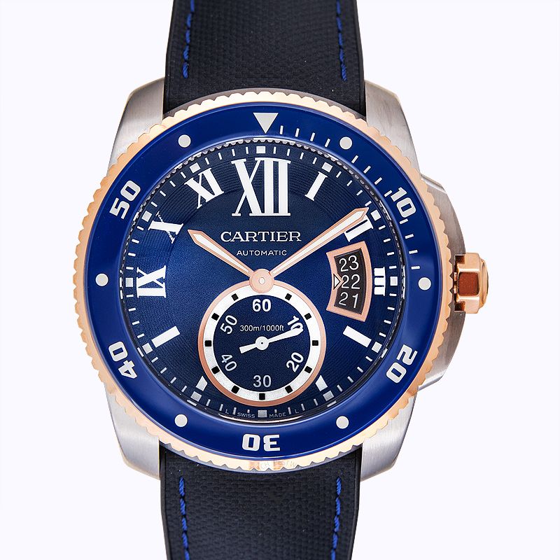 Calibre de Cartier 42.00 mm Automatic Blue Dial Stainless steel,Pink gold Men's Watch