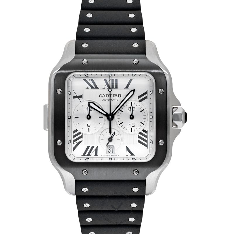 Santos de Cartier Chronograph Automatic Silver Dial Stainless Steel Men's Watch