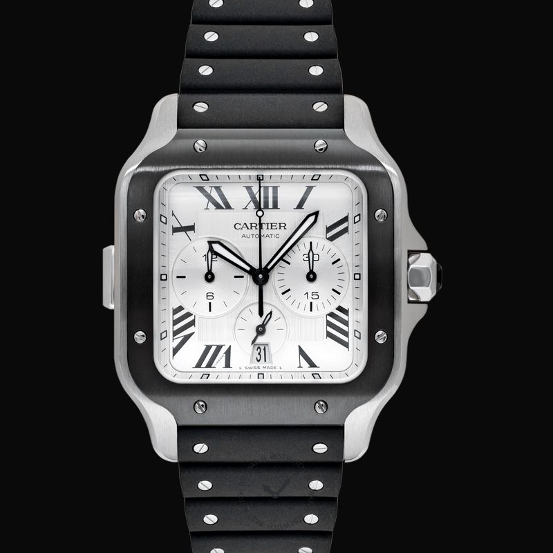 Santos de Cartier Chronograph Automatic Silver Dial Stainless Steel Men's Watch