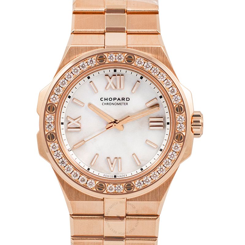 Alpine Eagle Automatic Mother of Pearl Dial Gold Case & Bracelet Diamond Bezel Ladies Watch