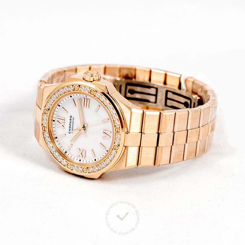 Alpine Eagle Automatic Mother of Pearl Dial Gold Case & Bracelet Diamond Bezel Ladies Watch