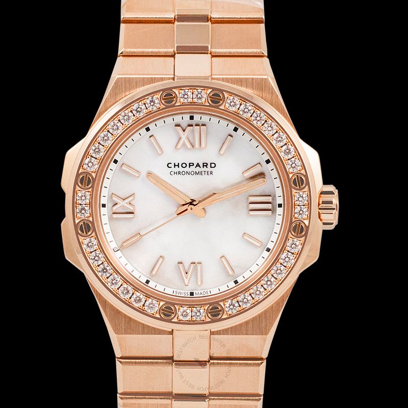 Alpine Eagle Automatic Mother of Pearl Dial Gold Case & Bracelet Diamond Bezel Ladies Watch