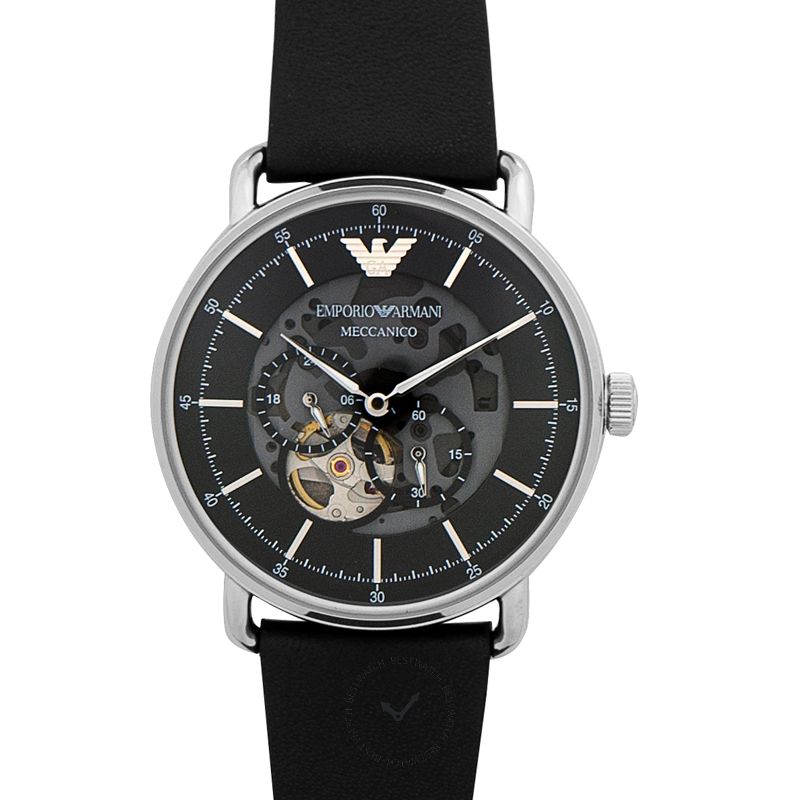 Emporio Armani Multifunction Black Leather Watch 43mm