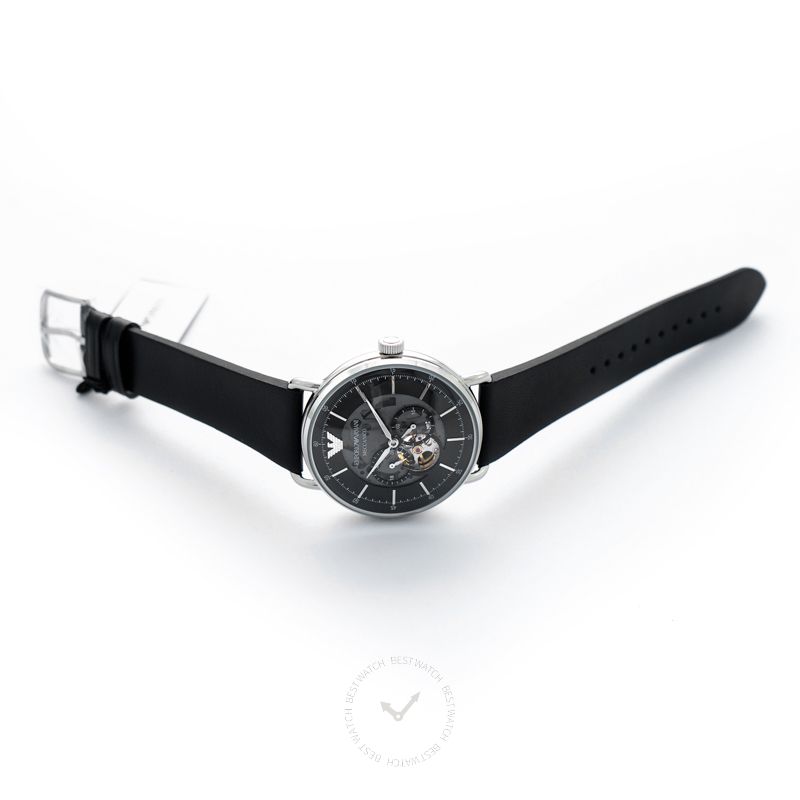 Emporio Armani Multifunction Black Leather Watch 43mm