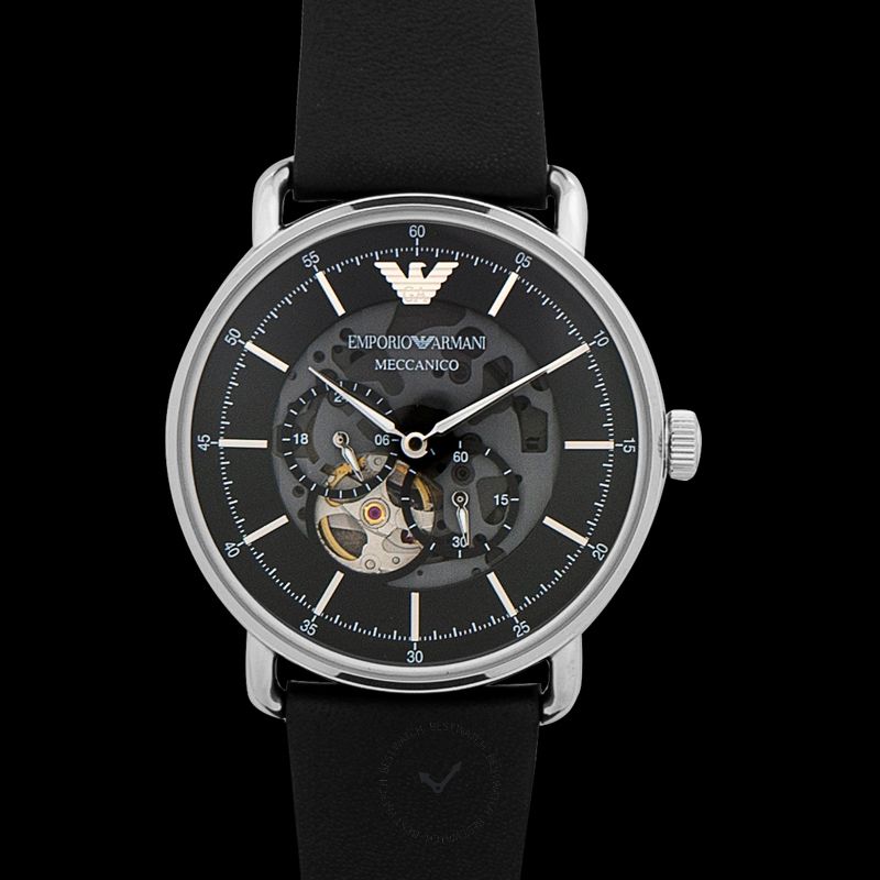 Emporio Armani Multifunction Black Leather Watch 43mm