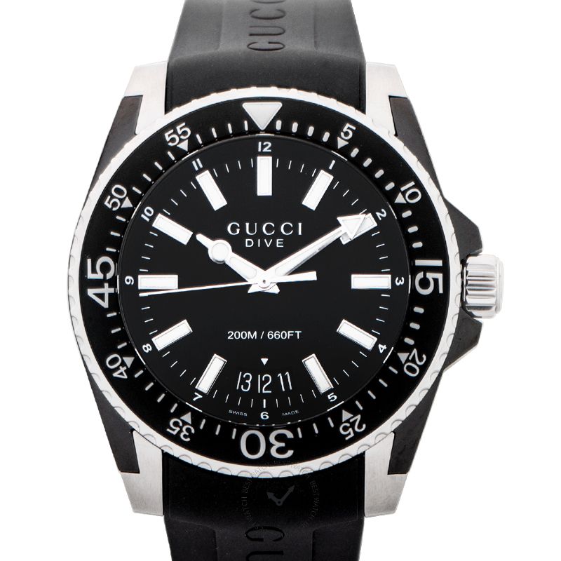 Gucci Dive Stainless Steel Quartz Black Dial Rubber Strap Men's Watch