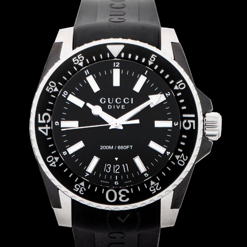 Gucci Dive Stainless Steel Quartz Black Dial Rubber Strap Men's Watch