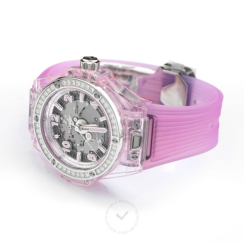 Big Bang One Click Pink Sapphire Diamonds Automatic Skeleton Dial Unisex Watch