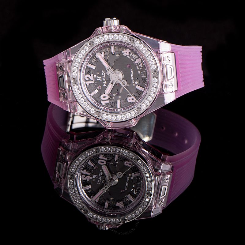 Big Bang One Click Pink Sapphire Diamonds Automatic Skeleton Dial Unisex Watch