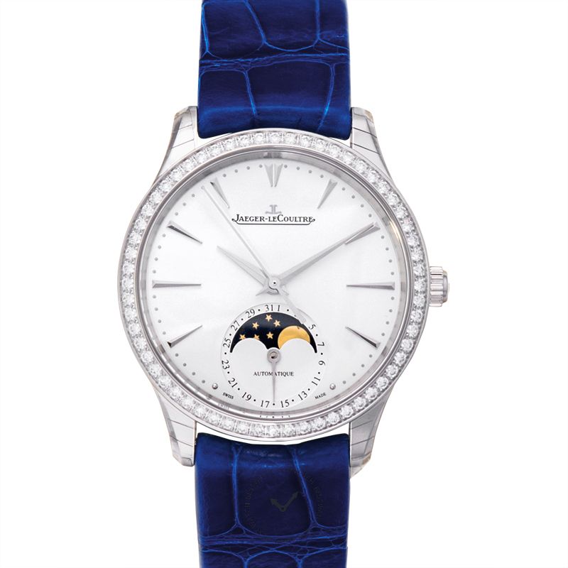 Jaeger LeCoultre Master Ultra Thin Moon Silver Automatic Silver Dial Diamonds Ladies Watch