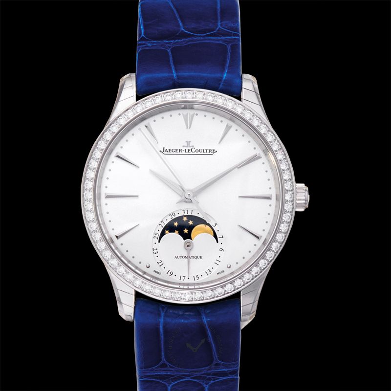 Jaeger LeCoultre Master Ultra Thin Moon Silver Automatic Silver Dial Diamonds Ladies Watch