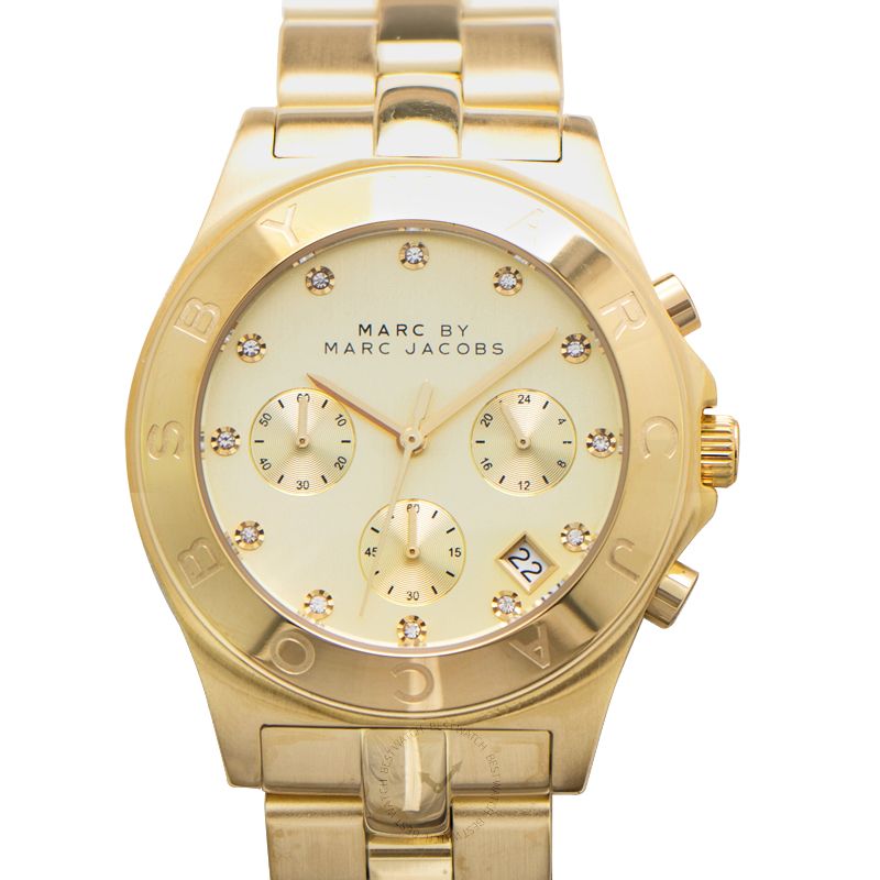 Marc By Marc Jacobs Blade Chronograph Gold Dial Gold-Tone Stainless Steel Ladies Watch 40mm