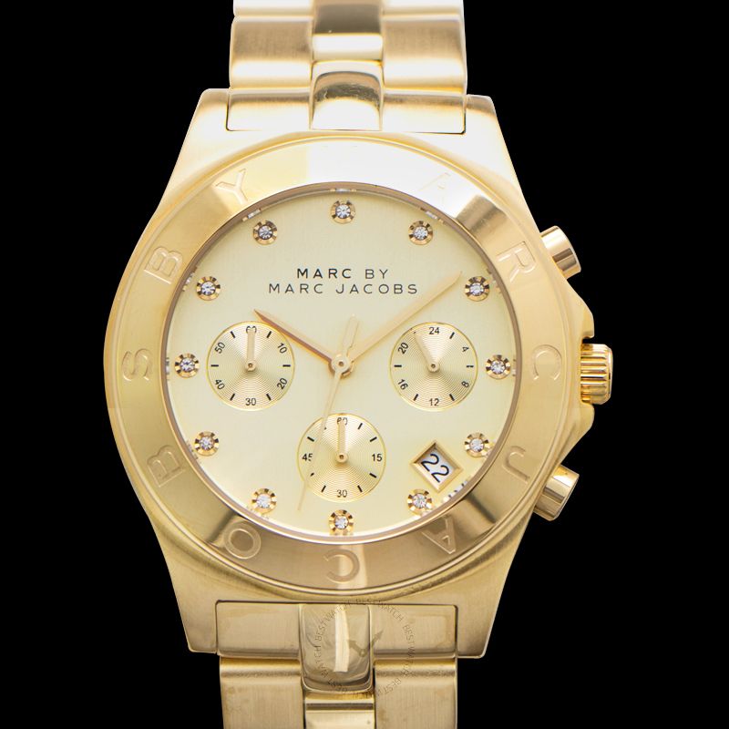 Marc By Marc Jacobs Blade Chronograph Gold Dial Gold-Tone Stainless Steel Ladies Watch 40mm