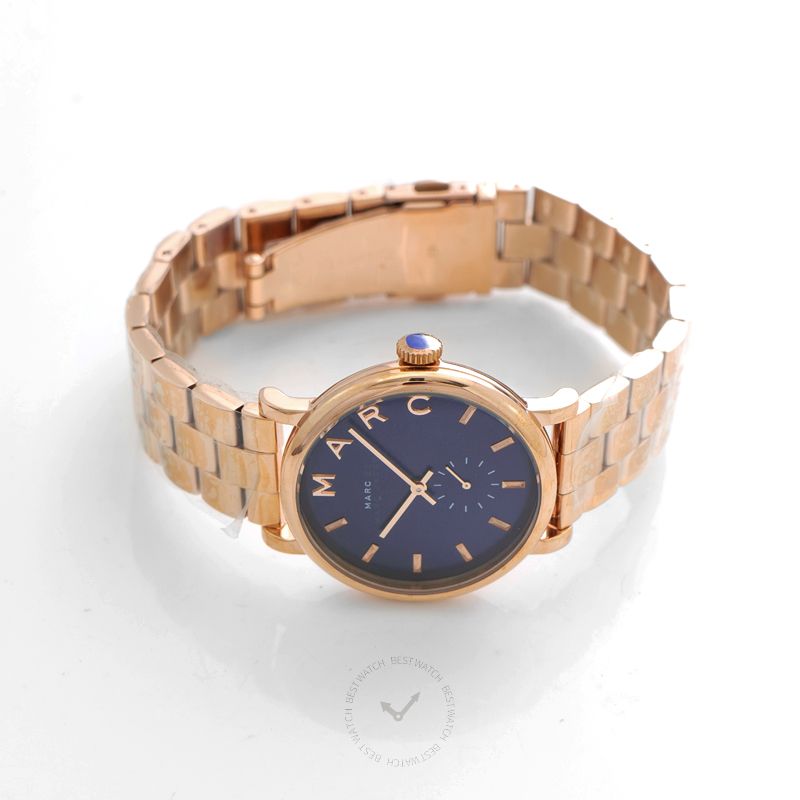 Marc By Marc Jacobs Baker Navy Dial Rose Gold-tone Steel Ladies Watch 36MM