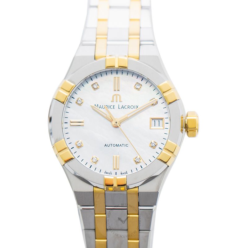 Maurice Lacroix Aikon Automatic White Mother Of Pearl Dial Diamond Indexes Ladies Watch