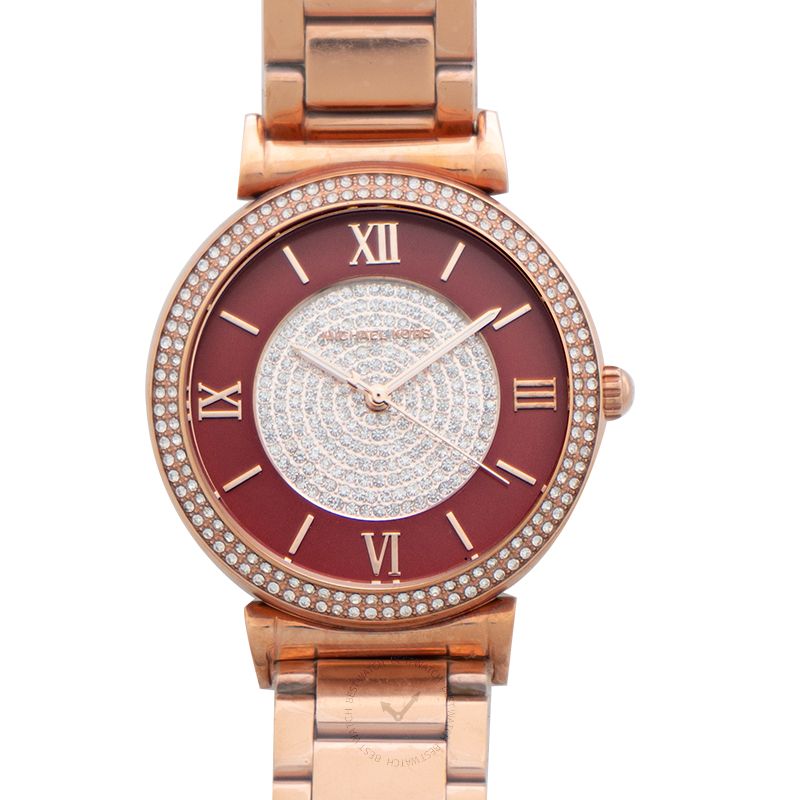 Michael Kors Caitlin Quartz Red Crystal-set Dial Rose Gold-plated Ladies Watch