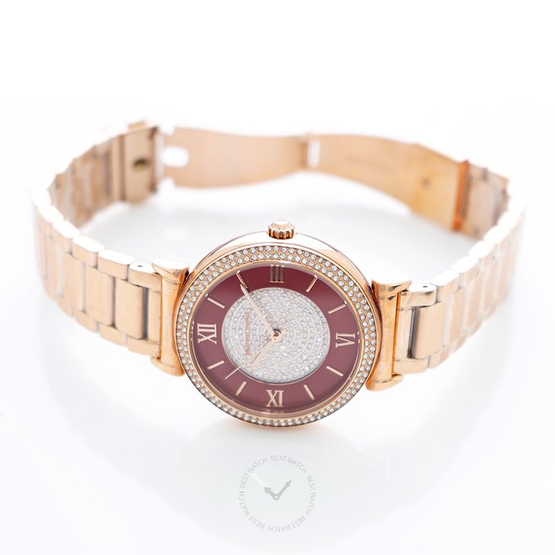 Michael Kors Caitlin Quartz Red Crystal-set Dial Rose Gold-plated Ladies Watch