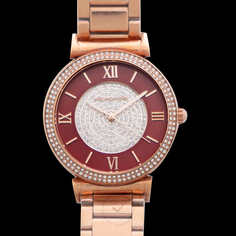 Michael Kors Caitlin Quartz Red Crystal-set Dial Rose Gold-plated Ladies Watch