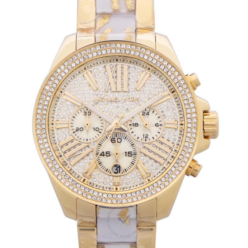 Michael Kors Wren Gold Tone Crystal Chronograph Quartz Watch 42MM