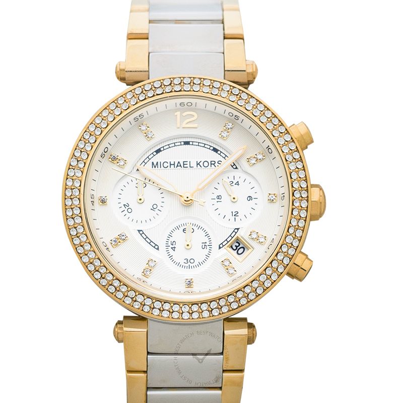 Michael Kors Parker Quartz White Dial Two Tone Bracelet Ladies Watch