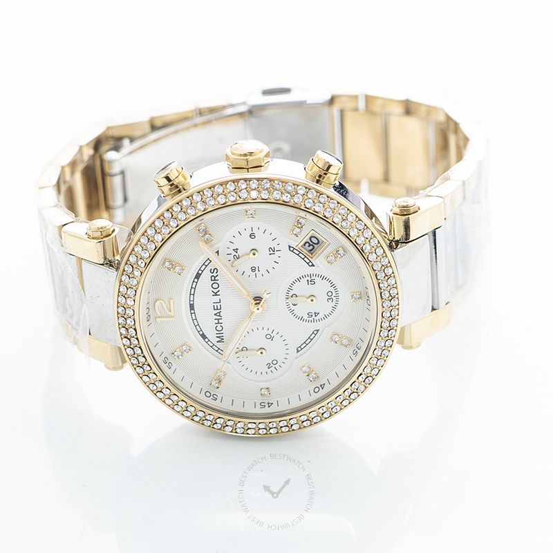 Michael Kors Parker Quartz White Dial Two Tone Bracelet Ladies Watch