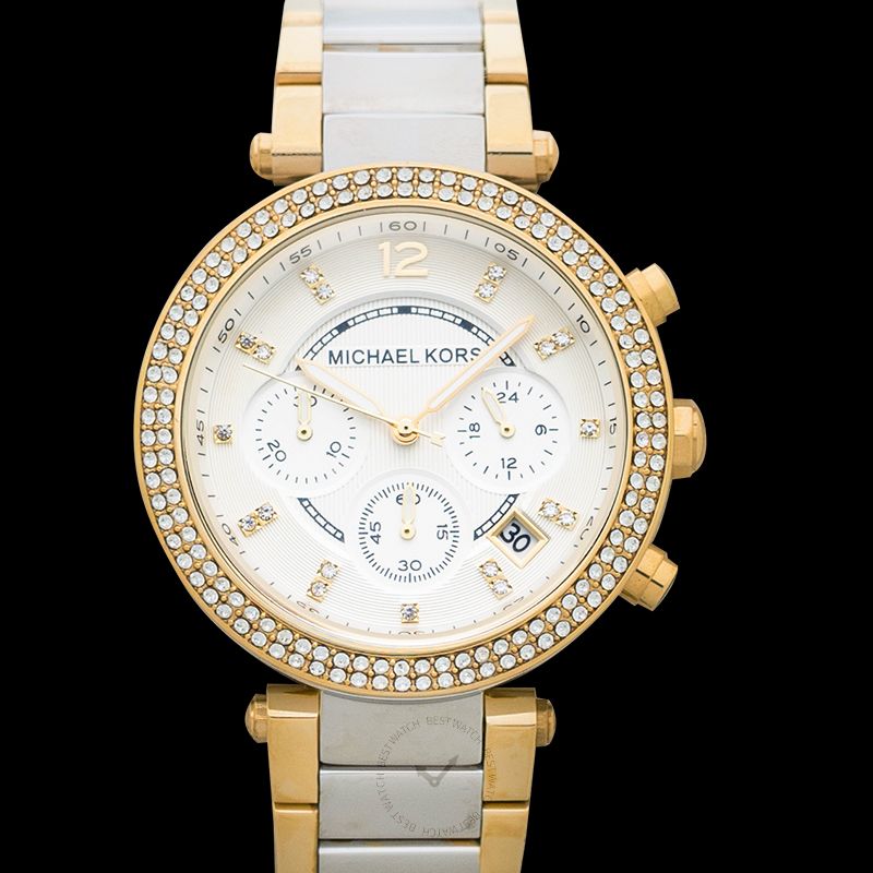 Michael Kors Parker Quartz White Dial Two Tone Bracelet Ladies Watch