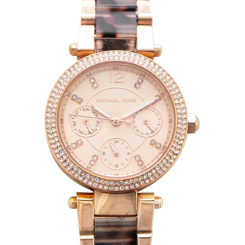 Michael Kors Parker Crystal Quartz Rose Gold-tone Dial Ladies Watch