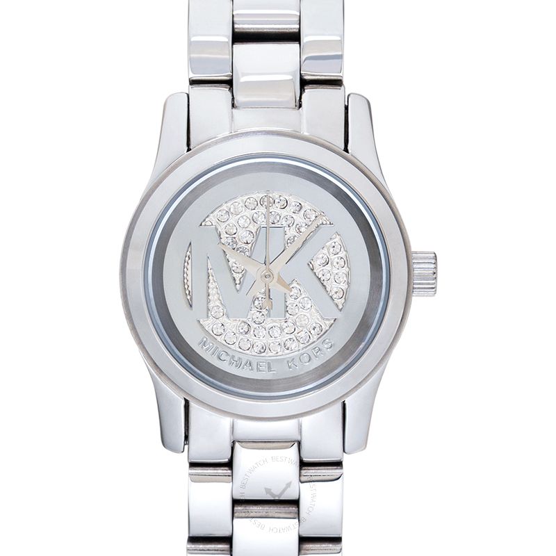 Michael Kors Petite Runway Quartz Silver Pave Dial Stainless Steel Ladies Watch