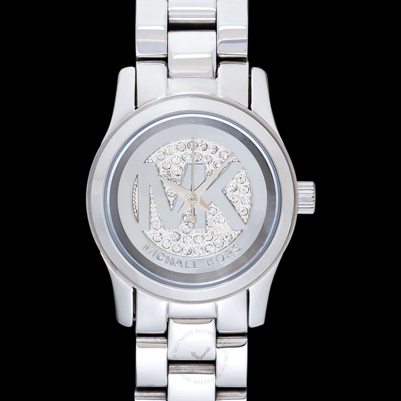 Michael Kors Petite Runway Quartz Silver Pave Dial Stainless Steel Ladies Watch