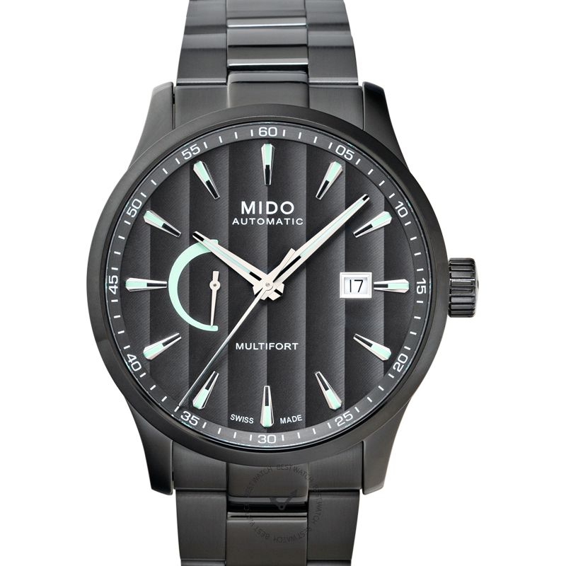 Mido Multifort Power Reserve III Gent Grey Dial PVD Black Steel Bracelet Watch 42mm