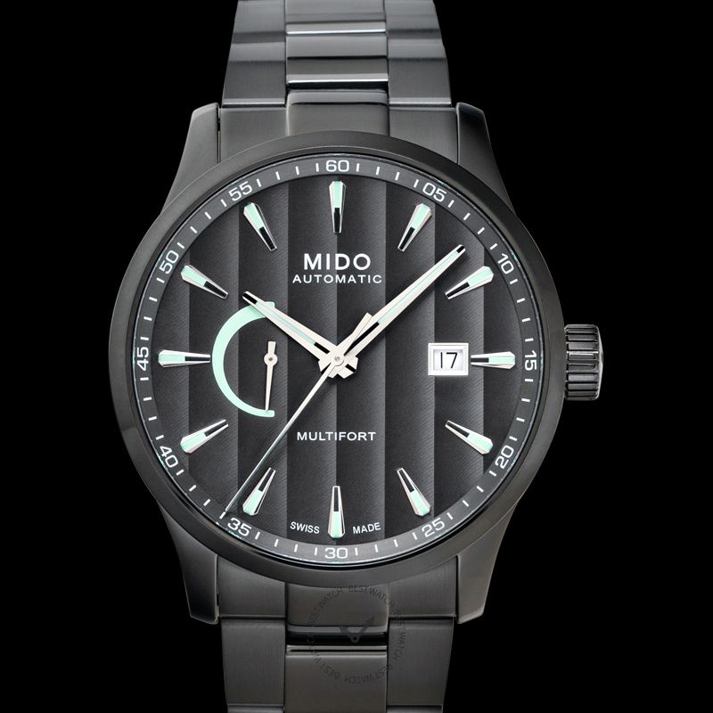 Mido Multifort Power Reserve III Gent Grey Dial PVD Black Steel Bracelet Watch 42mm