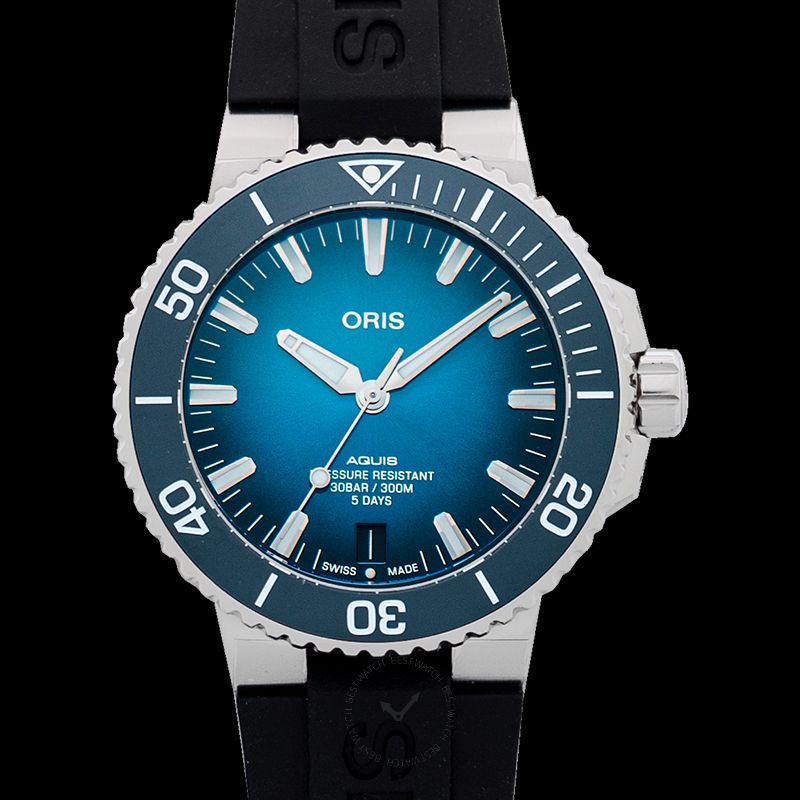 Oris Aquis Date Calibre 400 Automatic Blue Dial Ceramic Rubber Strap Men's Watch