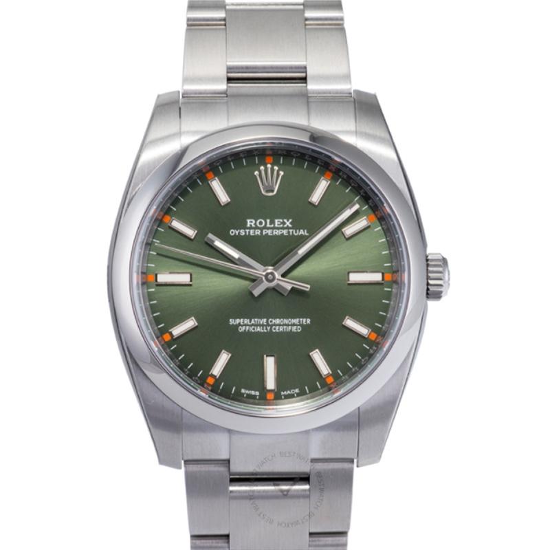 Rolex Oyster Perpetual 34 Green Olive Dial Stainless Steel Bracelet Automatic Unisex Watch