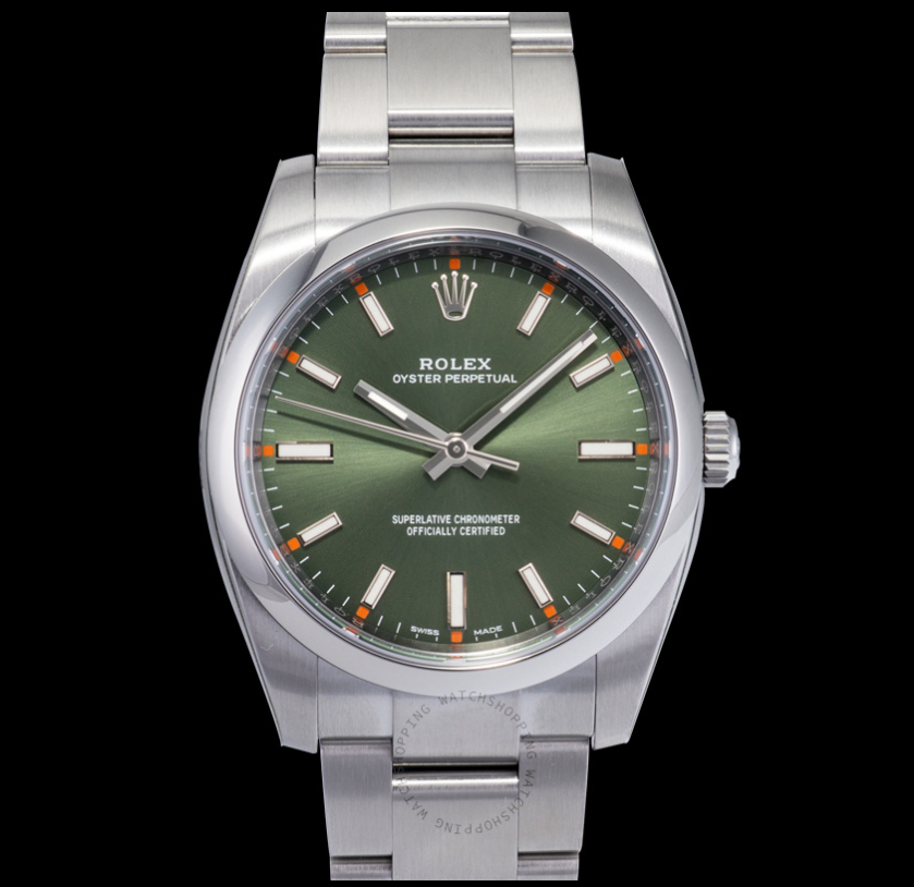 Rolex Oyster Perpetual 34 Green Olive Dial Stainless Steel Bracelet Automatic Unisex Watch