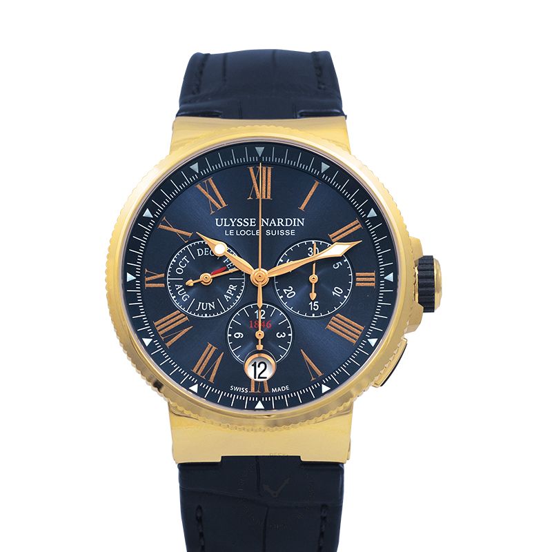 Ulysse Nardin Marine Chronograph 18kt Rose Gold Automatic Blue Dial Men's Watch