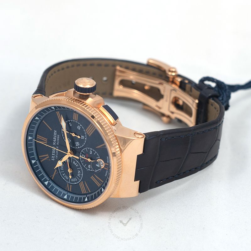 Ulysse Nardin Marine Chronograph 18kt Rose Gold Automatic Blue Dial Men's Watch