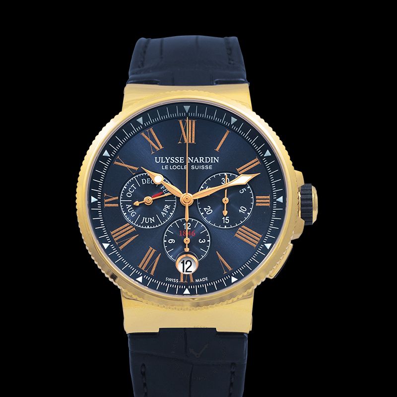 Ulysse Nardin Marine Chronograph 18kt Rose Gold Automatic Blue Dial Men's Watch