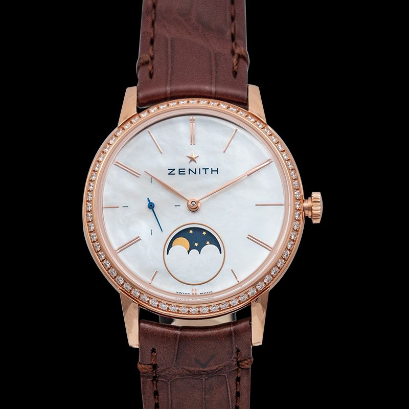 Zenith Elite Lady Moonphase Automatic Mother of pearl Dial Diamond Bezel Ladies Watch